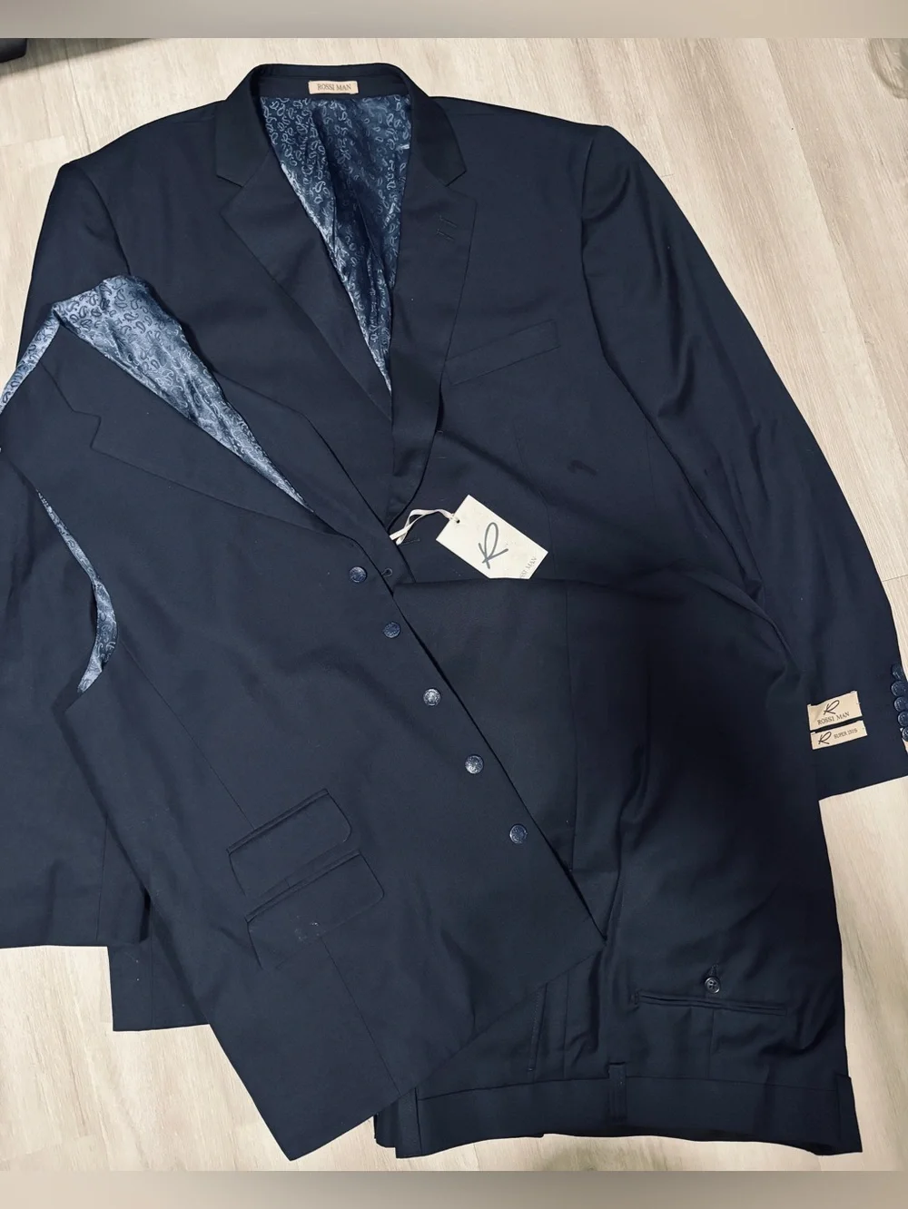 Rossi Man NWT Navy Blue 3-Piece Wool Suit 50L/44L